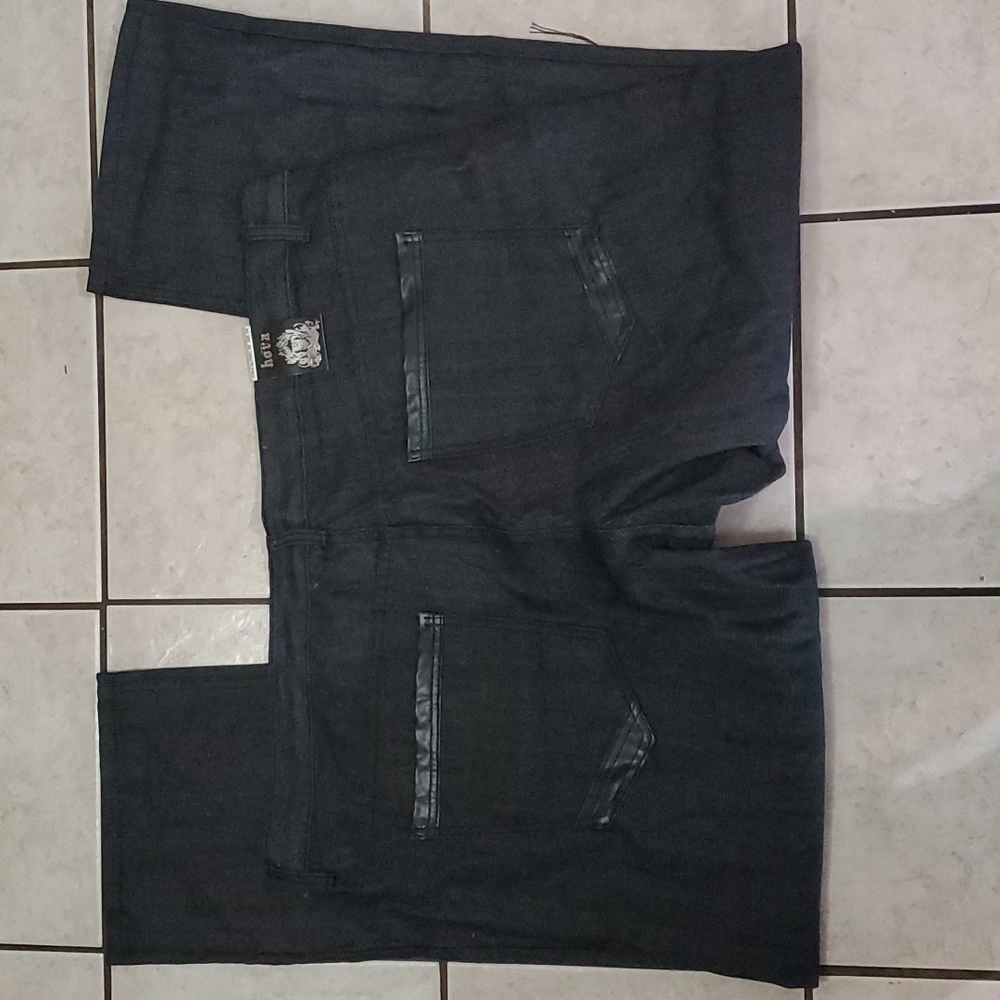 NWOT HOVA mens black jeans faux leather lined pockets